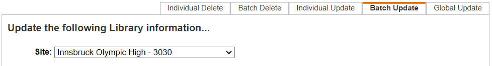 Batch Update sub-tab at the district level with Site drop-down.